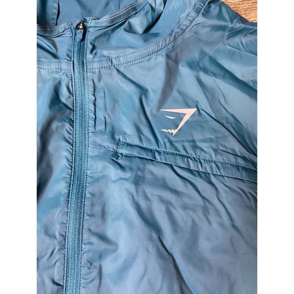 GYMSHARK Men's Speed Windbreaker Full Zip Workout Jacket Lightweight Teal L - Picture 3 of 12